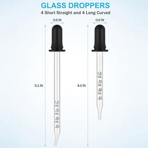 Herain 8 Pcs Glass Eye Dropper 1mL Pipette Tool with Measurements