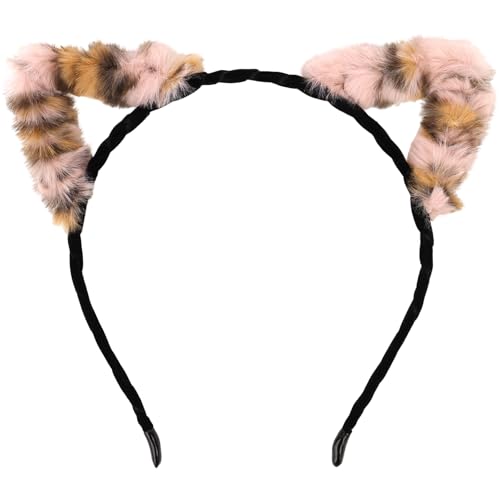 AMCAMI Cheetah Print Ears Headband Soft Fuzzy Animal Cat Headpiece