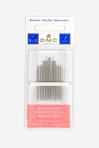 DMC Embroidery Hand Needles, Size 5/10, 16-Pack - Nickel Plated