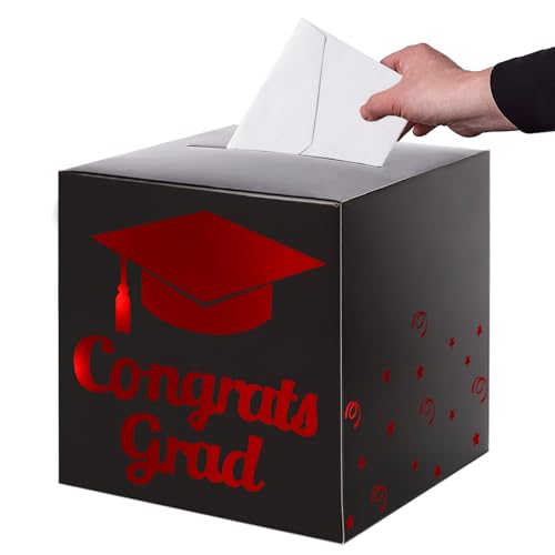 Partico Graduation Card Box Holder - 8.5 Inch Decorative Gift Box, Black-Red