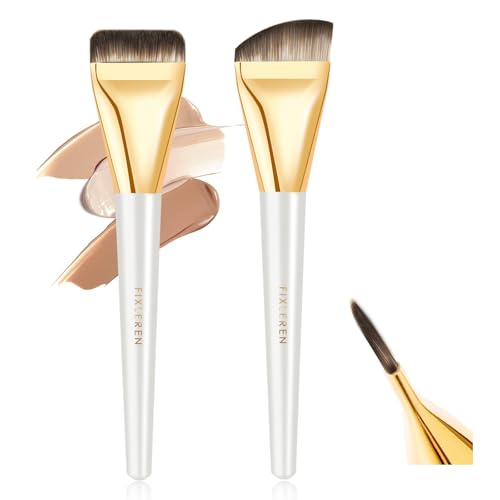 Fixleren Flat Foundation Brush 2 Pcs - Premium Synthetic Makeup Face Brush for Liquid Foundation and Concealer Blending (White)