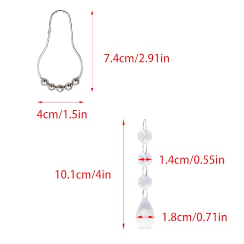 Pocoxll Crystal Bead Shower Curtain Hooks - 12 Pcs Style 1
