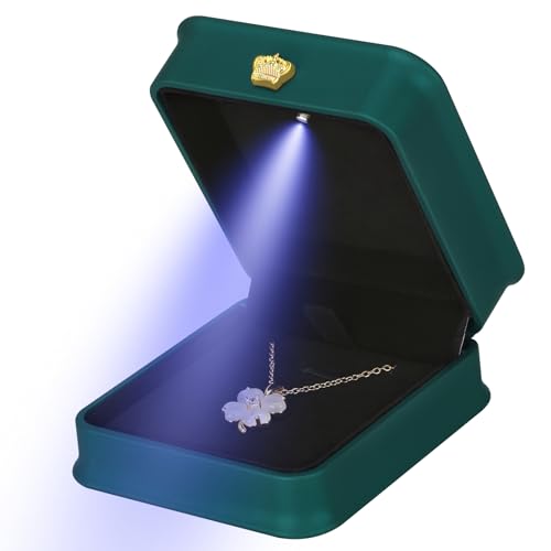 KUKUVR LED Necklace Pendant Gift Box Green Velvet Jewelry Display Case