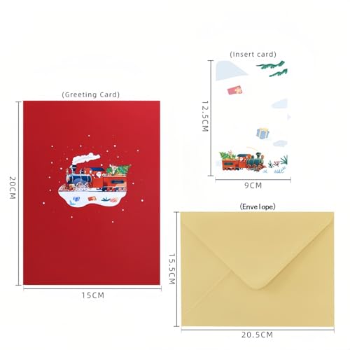 3D Pop-Up Christmas Cards with Envelopes - Train Design