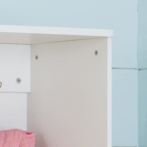 ClosetMaid KidSpace Wood Storage Locker, 2 Cubby Cube Compartments, Open Storage, 3 Hooks, for Coats, Backpacks, Jackets, White Finish