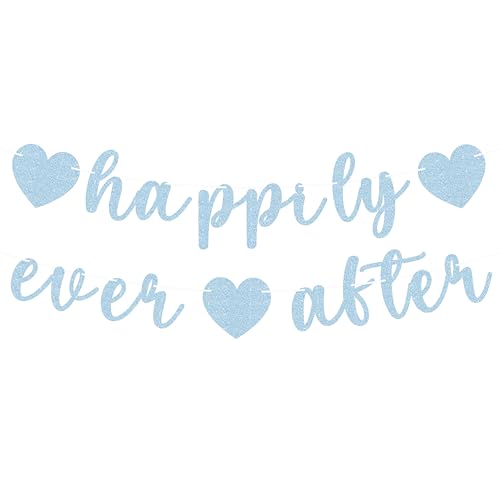 Light Blue Pre-Strung Happily Ever After Banner for Wedding & Bridal Parties