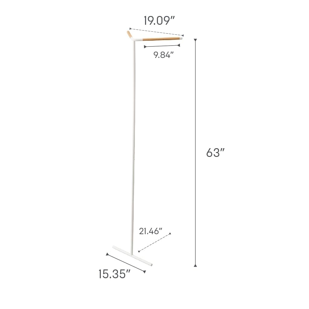 Yamazaki Home Tower Freestanding Corner Coat Rack, Modern Leaning Coat Hanger Stand With Wooden Accent For Bedroom Living Room Or Entryway, 63" - Steel + Wood