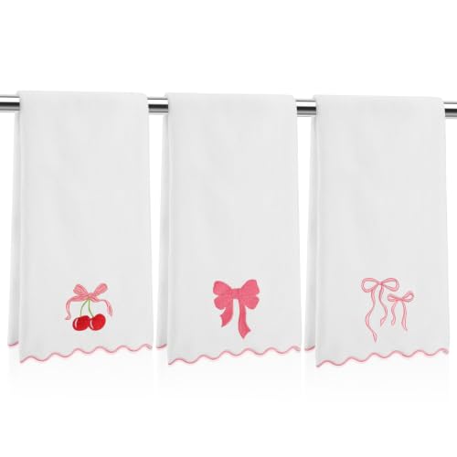 Cute 3-Piece Bow Hand Towels Set - 100% Cotton, 29.5 x 13.7 Inch