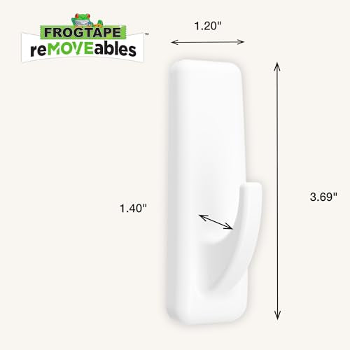 FrogTape reMOVEables Large White Utility Wall Hooks (6 Pack) - Damage-Free, Heavy Duty