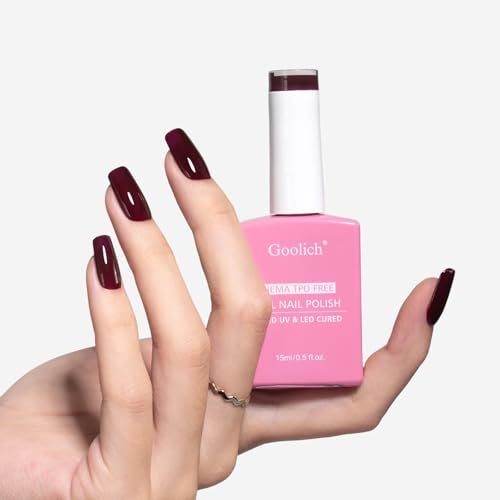 Goolich Burgundy Gel Nail Polish 0.5 Fl Oz HEMA Free Wine Red Soak Off