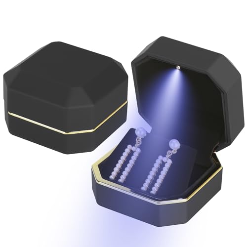 LED Velvet Jewelry Storage Box for Earrings & Necklaces - Black