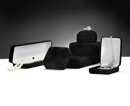 ALLUREPACK Luxury Rounded-Top Black Velvet Ring Box for Engagement