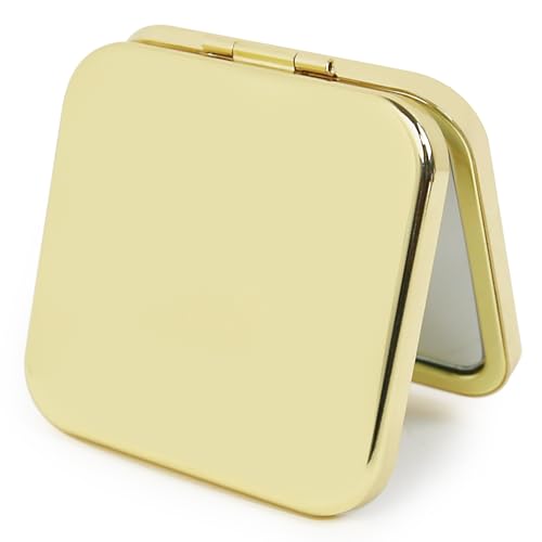 PDOZV Small Compact Mirror Gold Square 2.8 Inch Metal Frame 1X/2X