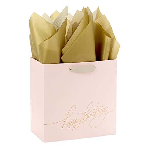 Hallmark Signature Studio 7.7-Inch Square Birthday Gift Bag with Tissue Paper - Blush Pink & Gold Foil, Pack of 1