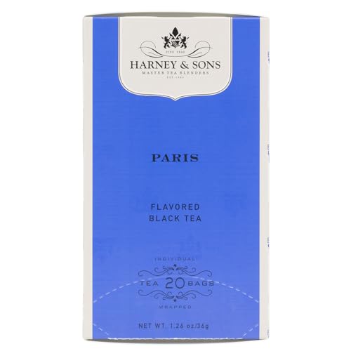 Harney & Sons Paris Black Tea, Box of 20 Teabags | Fruity Vanilla & Caramel Blend with Hint of Lemony Bergamot