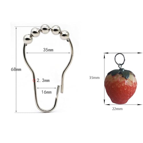 12Pcs Strawberry Shower Curtain Hooks - Cute Fruit Bathroom Decor