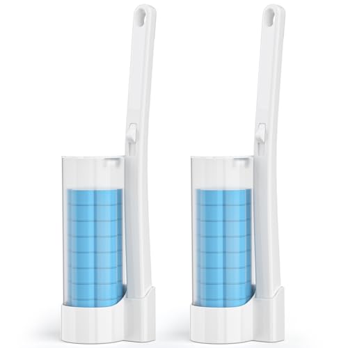 Disposable Toilet Brush System with Holder and 12 Scrubbing Pad Refills
