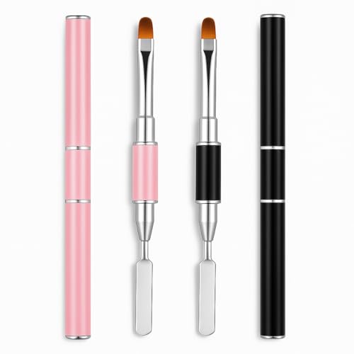Dual-Ended Nail Art Brush and Spatula Set - 2Pcs Poly Gel Manicure Tools