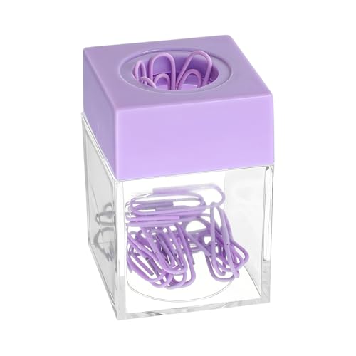 Magnetic Purple Paper Clip Holder with 18 Clips - Desk Organizer