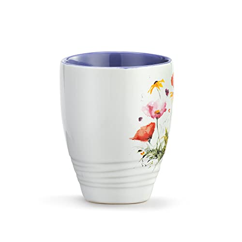 DEMDACO Dean Crouser Wildflowers Watercolor Purple on White 16 Ounce Glossy Ceramic Stoneware Coffee & Tea Mug With Handle