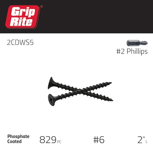Grip-Rite #6 x 2" Coarse Thread Drywall Screws, Phillips Bugle Head, 5 lb