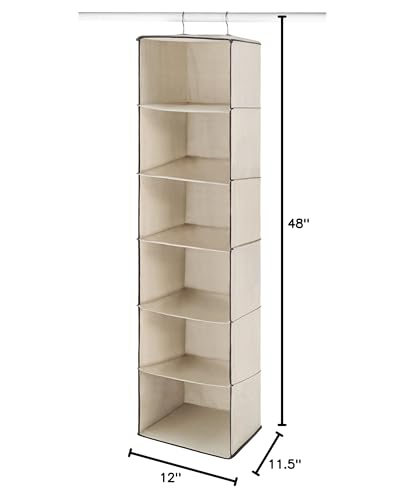 Whitmor Heavy Duty Canvas Closet Organizer 6 Shelf Hanging Storage - Off White / 6 Section