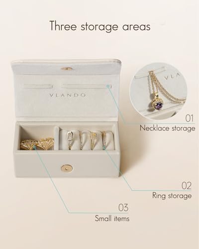 VLANDO Vegan Leather Travel Jewelry Case - Mini Cream White Organizer
