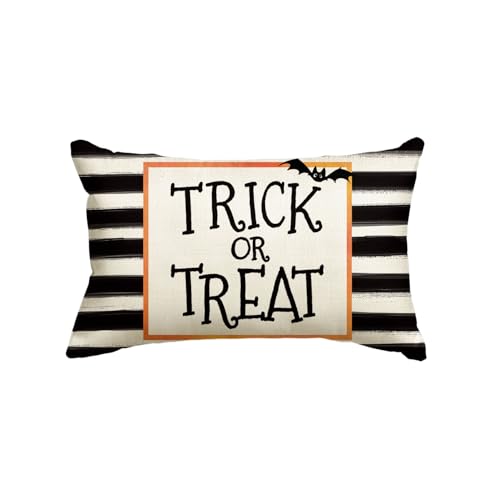 Halloween Watercolor Stripes Trick or Treat Pillow Cover - 20x12 Inch