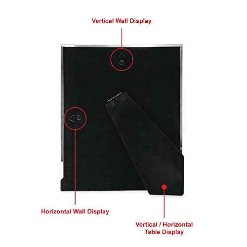 Laura Ashley 8x10 Silver Flat Metal Picture Frame (Vertical & Horizontal) w/Two-Way Easel Stand, Black Velvet Backing, Wall-Mountable, Made for Tabletop, Desk, Wall Display, Home D?cor (8x10, Silver)
