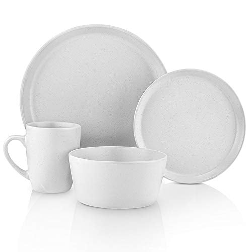 SERVICE FOR 4 - Total of 16 pieces including 8 dinner plates (10”), 4 salad plates (7.5”), 4 bowls (5.75”), and 4 mugs (12 oz), making it the perfect set to service 4 people