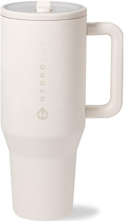 HydroJug Traveler - 32 Oz Insulated Water Bottle with Handle & Flip Straw | Leak Resistant, Cream