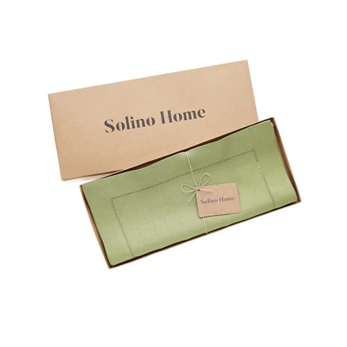 Solino Home 100% Linen Table Runner 108 Inches Moss Green 14 x 108 in - Elegant Dining Decor