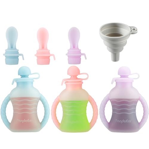 PandaEar Silicone Baby Food Pouches Set - 3 Pack, 4oz, BPA-Free