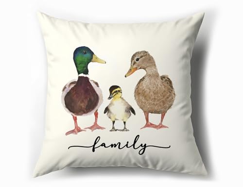 Family Duck Throw Pillow Cover 18x18, Decorative Farm Animal Cushion Case