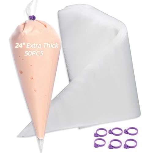 24 Inch Disposable Piping Bags - 50 Pack Heavy Duty Frosting Bags