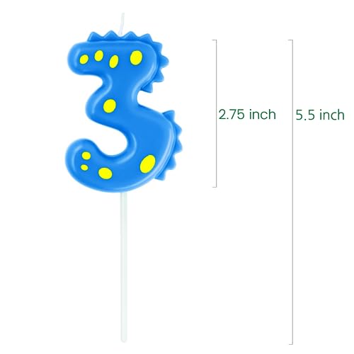 Blue Dinosaur Candle #3 - 2.76" Birthday Cake Topper