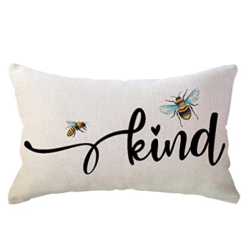 Bee Kind Lumbar Throw Pillow Cover - 12x20 Inch Farmhouse Decor