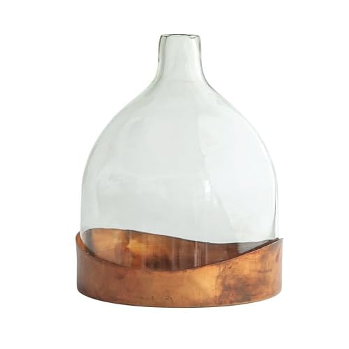 Creative Co-Op Sophisticated Glass Cloche with Metal Tray, Clear and Copper