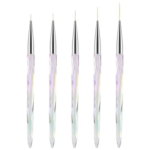 TEOYALL 5Pcs Nail Art Liner Brushes Set, Fine Detail Gel Polish Brushes