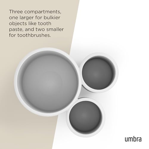 Umbra Touch Toothbrush Holder - 3-Compartment White Bathroom Organizer, 3.5 x 3 x 4 inches