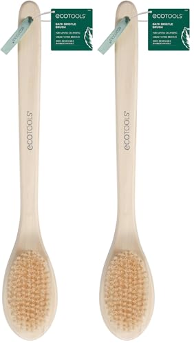 EcoTools Long Handle Bath Brush, Exfoliating Shower Back Scrubber (2 Pack)