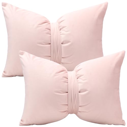 Homaisson Blue Bow Throw Pillow - Satin Neck Support Cushion 23.6x13.8"