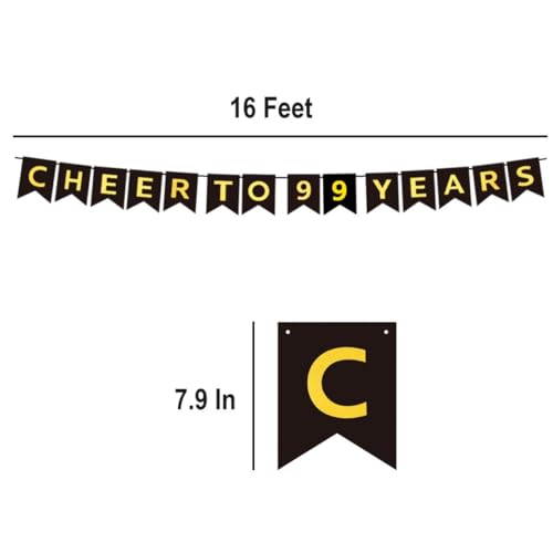 99th Birthday Banner - Pre-Strung Black Gold Party Decoration