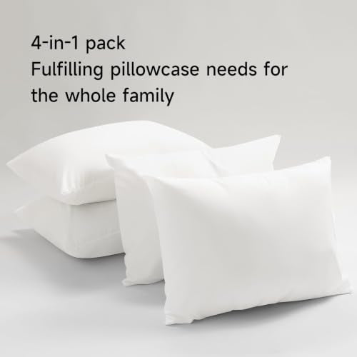BEITE 4-Pack Zippered Pillow Protectors, White, Standard 20x30 Inches