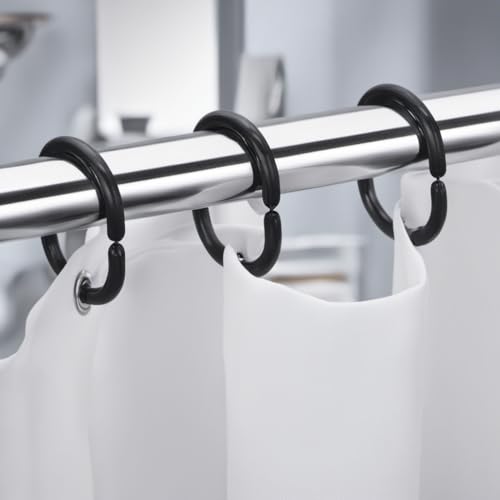 C-Shaped Plastic Shower Curtain Hooks - 12 Pack, Black