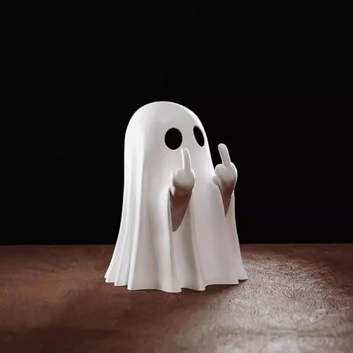 Funny Halloween Ghost Figurine - Spooky Middle Finger Resin Decor