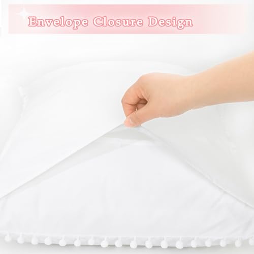 White Queen Pom Poms Pillow Shams Set of 2 - Soft Microfiber Cases