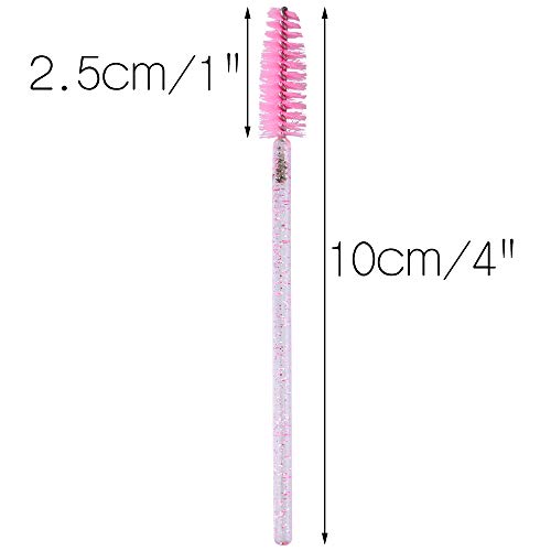 G2PLUS 100PCS Disposable Eyelash Mascara Brushes with Pink Crystal Handles