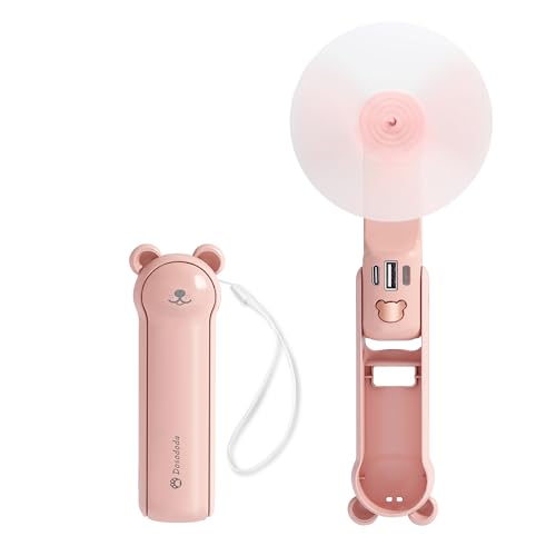 Pink Portable Handheld Fan - 3-in-1 USB Rechargeable Mini Fan