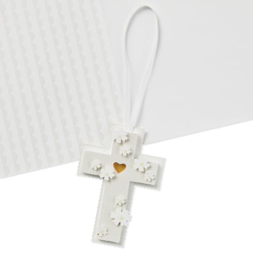 Hallmark Baptism Card with Floral Cross and Gold Heart